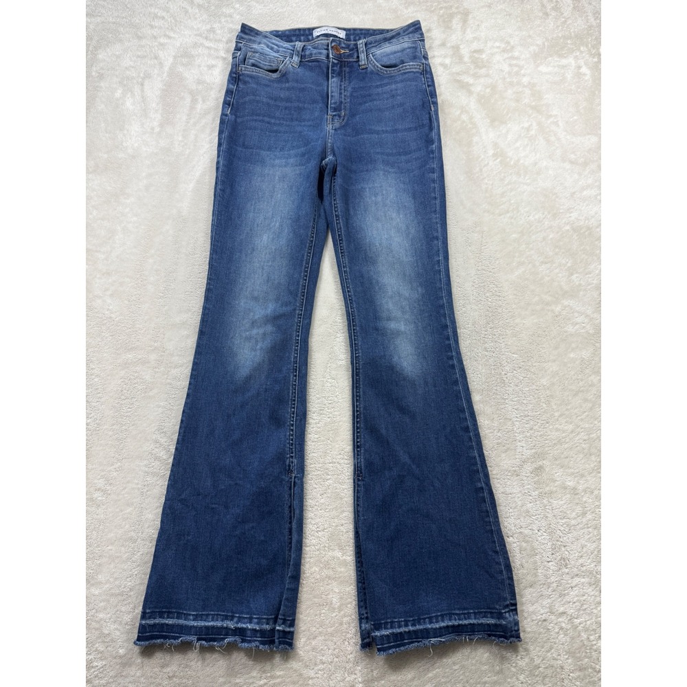 Flying Monkey Womens Flare Raw Hem Distressed Blue Jeans 28 Meas: 27x31